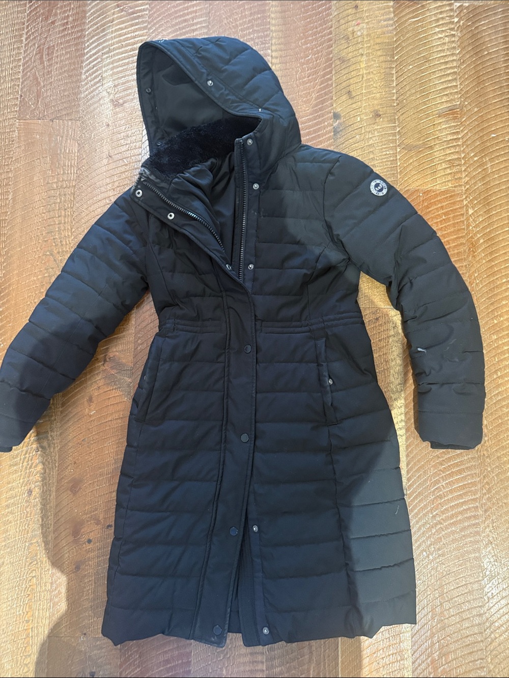 Abercrombie & Fitch Black Long Quilted Hooded Puffer Coat